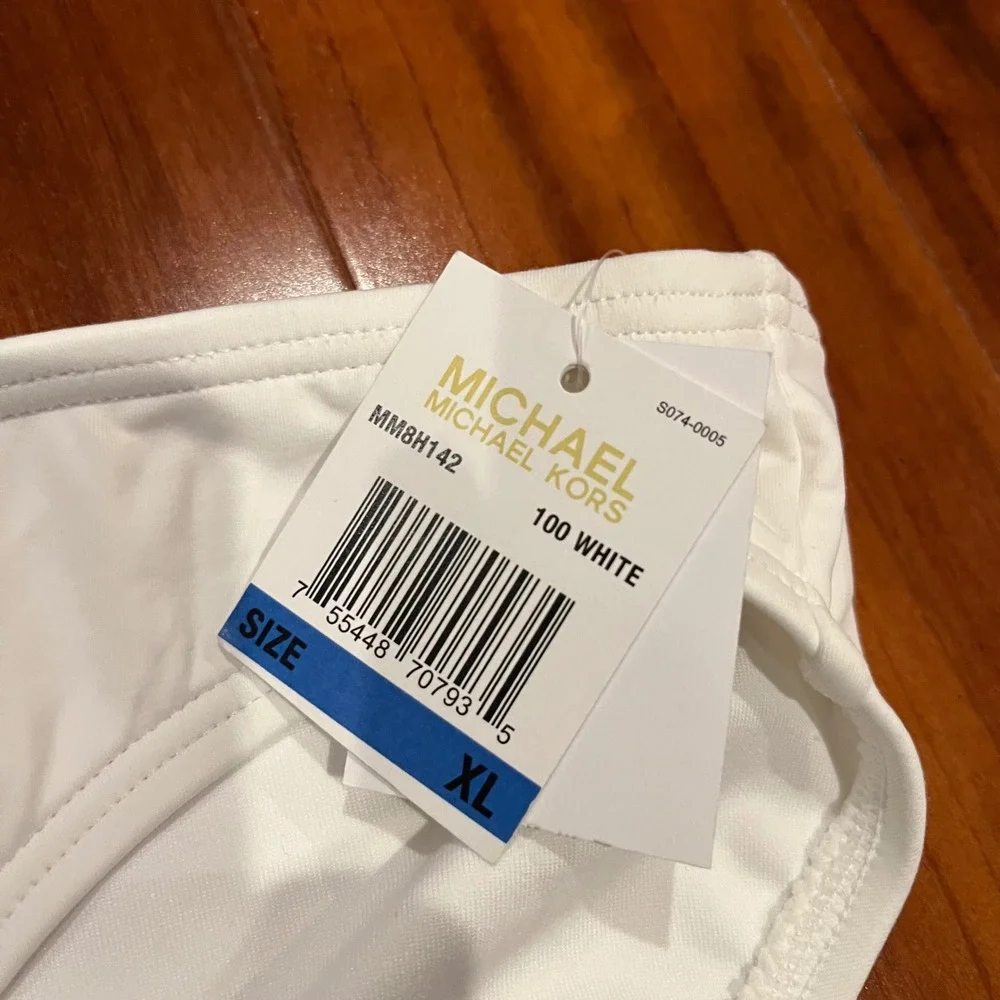MICHAEL KORS Bikini Bottom Swim White Solid MM8H142 Resort Beach New NWT Size XL